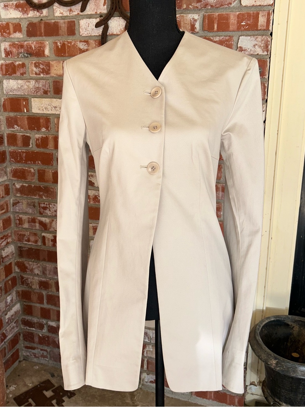 Tibi Cream Longline Button Front Blazer